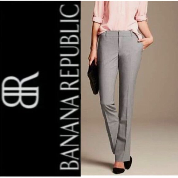 Banana Republic Martin Fit Grey Wool Trousers Size 12P Petite Pants - Picture 1 of 15